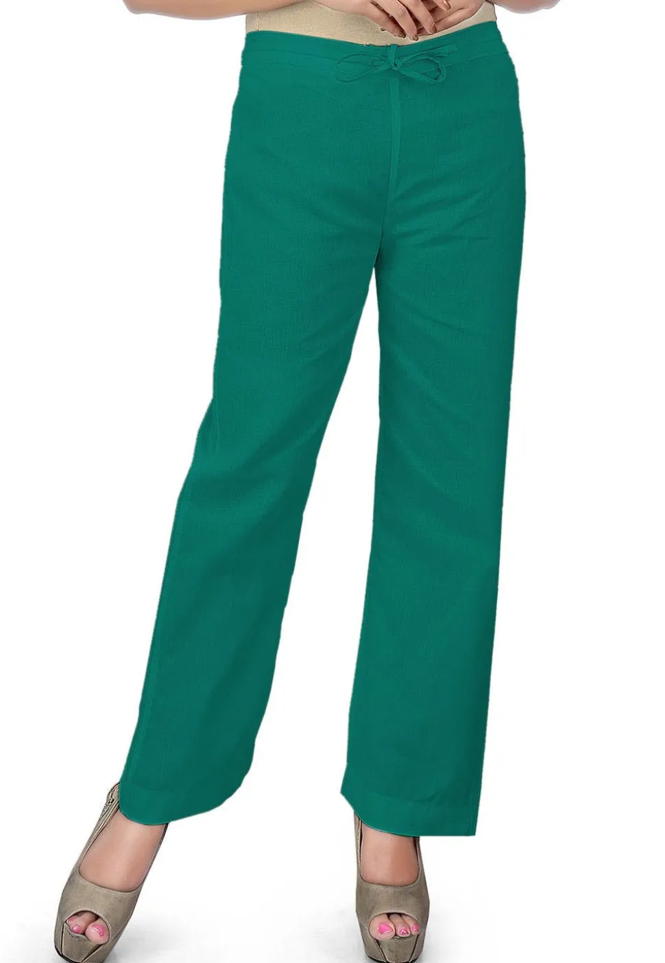 Solid Color Cotton Pant in Teal Green