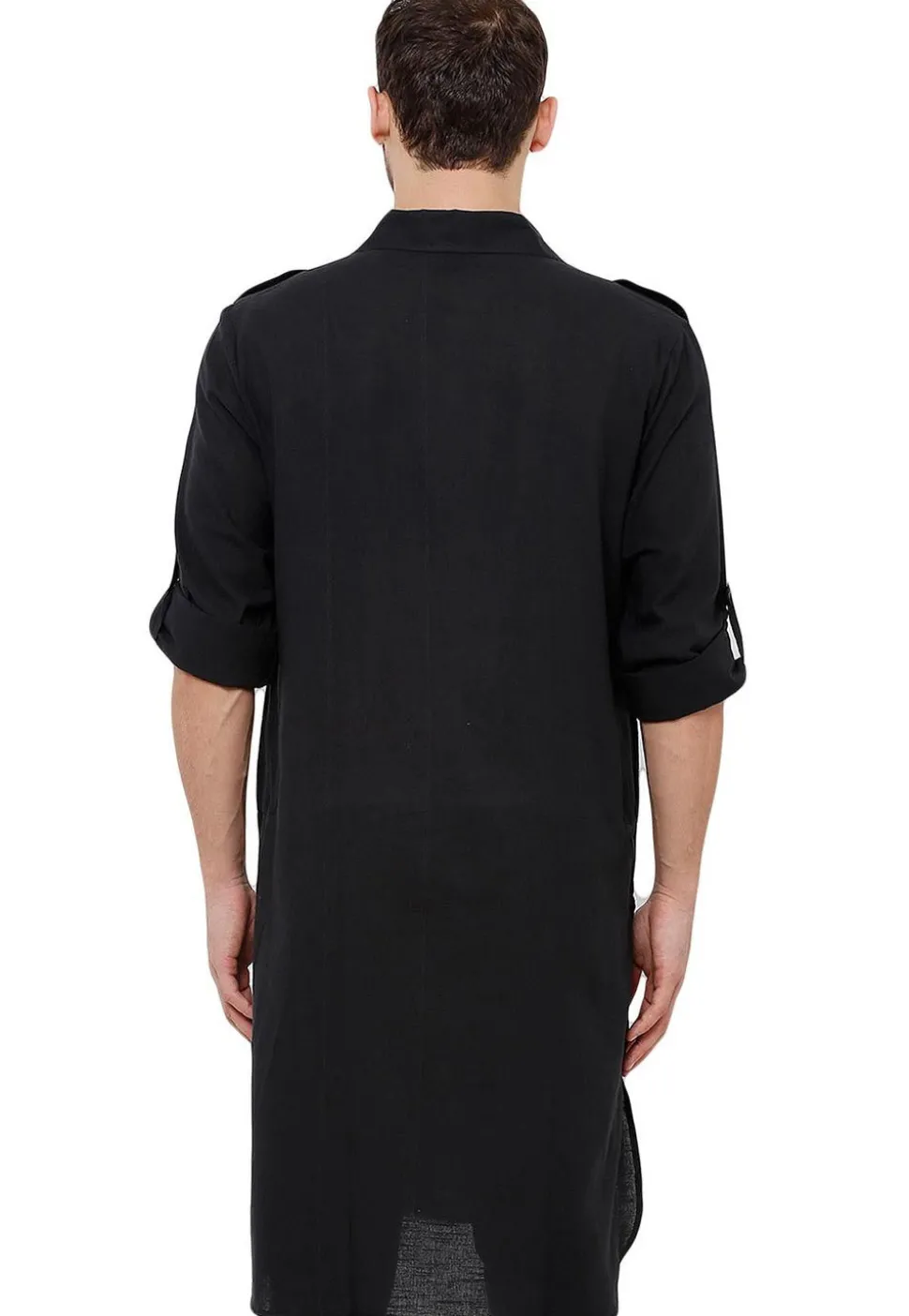 Solid Color Cotton Pathani Kurta in Black