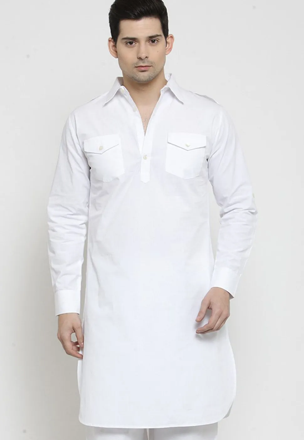 Solid Color Cotton Pathani Suit in White