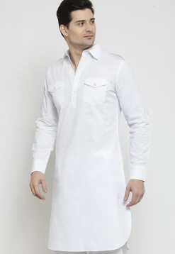 Solid Color Cotton Pathani Suit in White