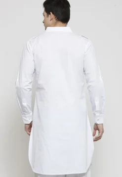 Solid Color Cotton Pathani Suit in White