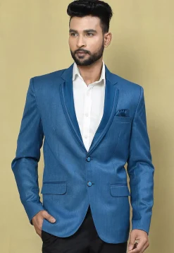 Solid Color Cotton Rayon Blazer in Blue