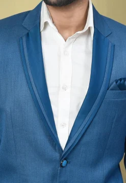 Solid Color Cotton Rayon Blazer in Blue