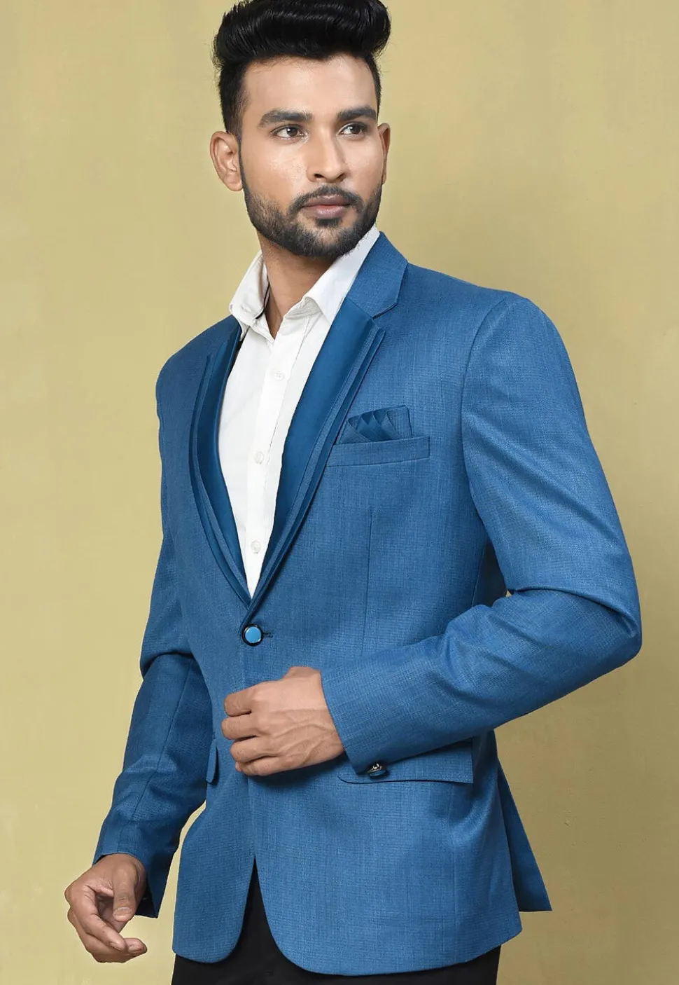 Solid Color Cotton Rayon Blazer in Blue