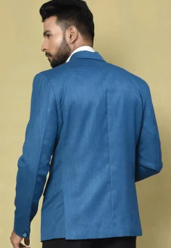 Solid Color Cotton Rayon Blazer in Blue
