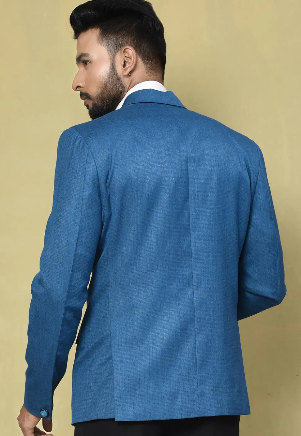 Solid Color Cotton Rayon Blazer in Blue