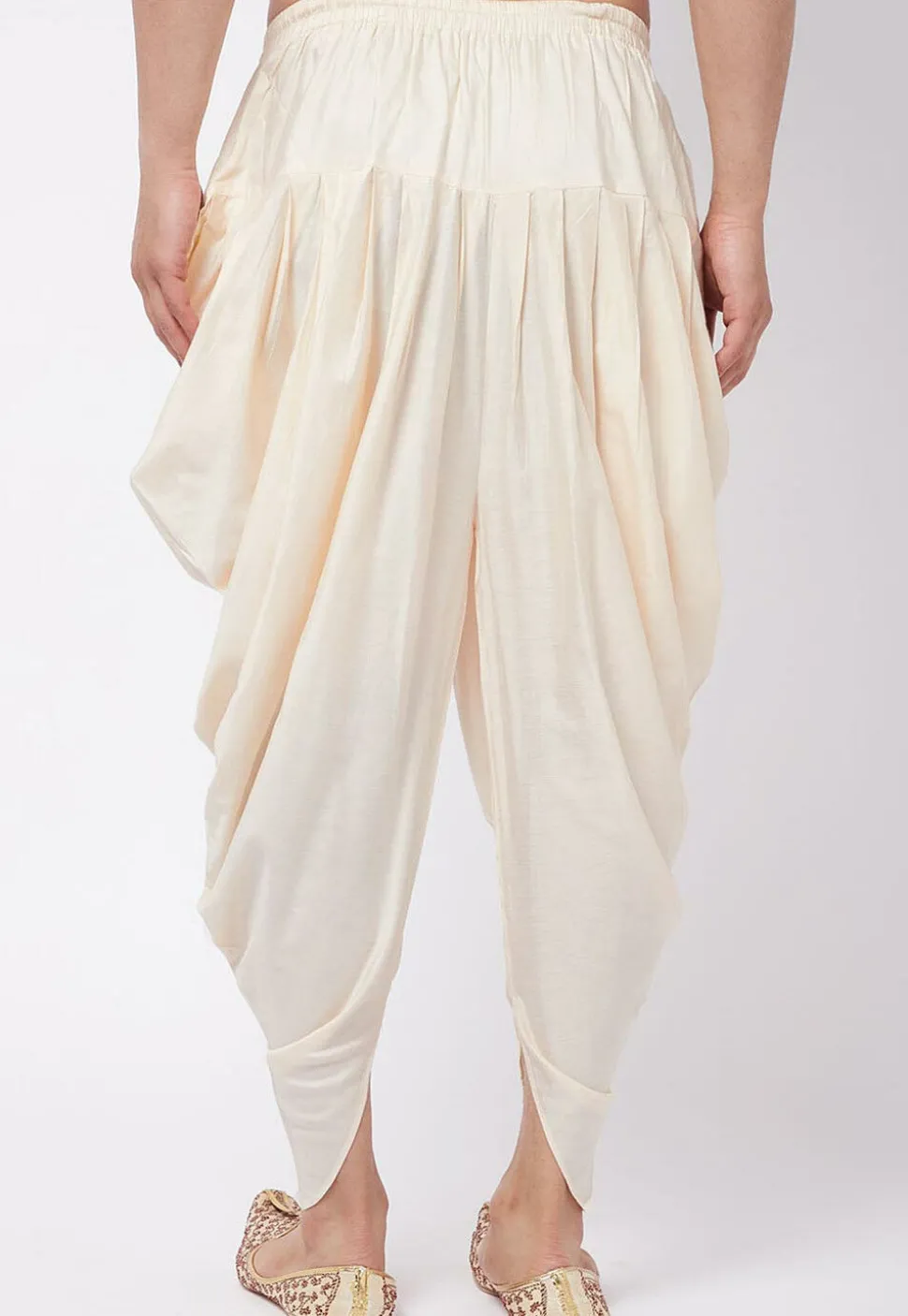 Solid Color Cotton Satin Dhoti Pant in Cream