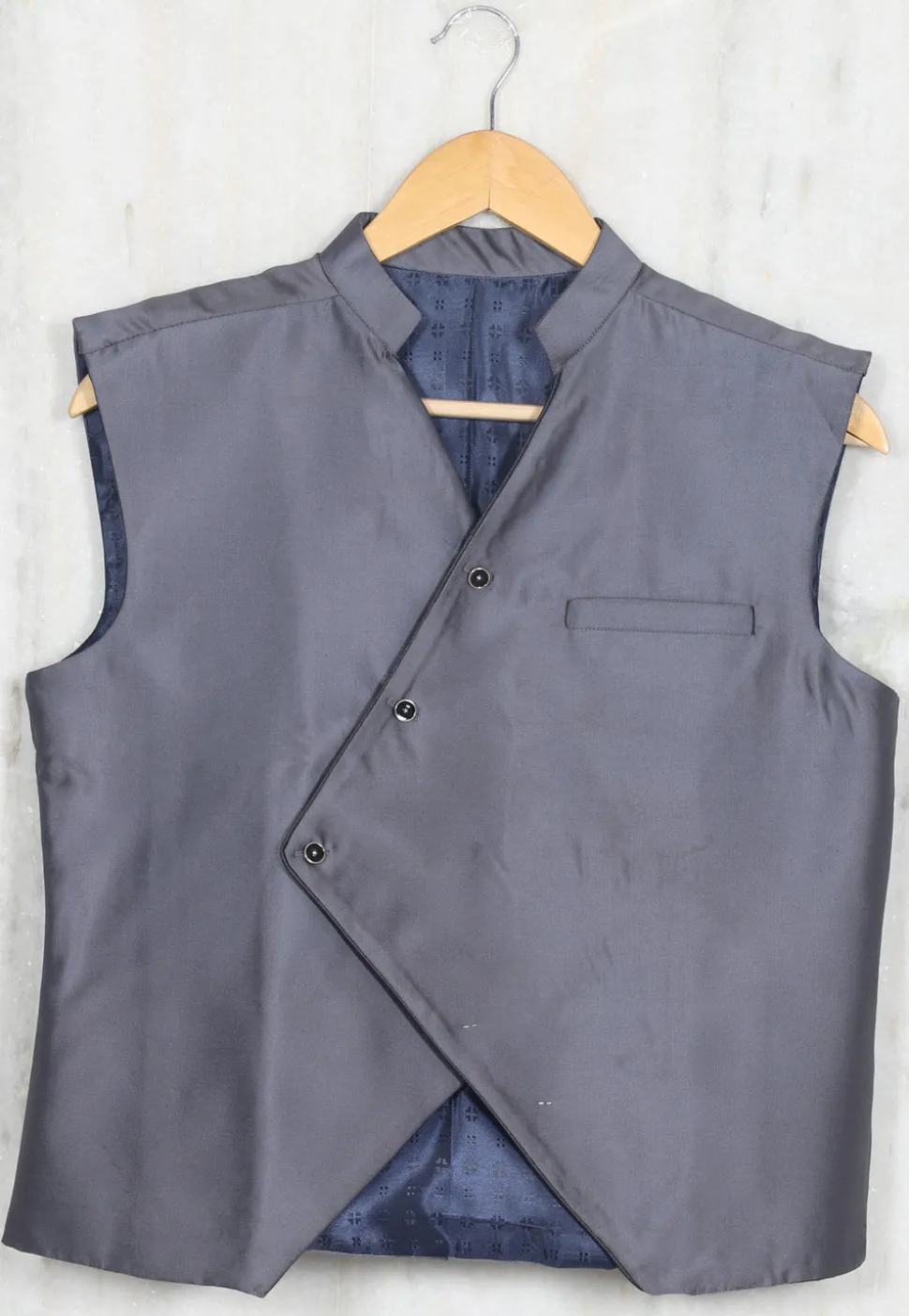 Solid Color Cotton Satin Kids Waist Coat in Grey