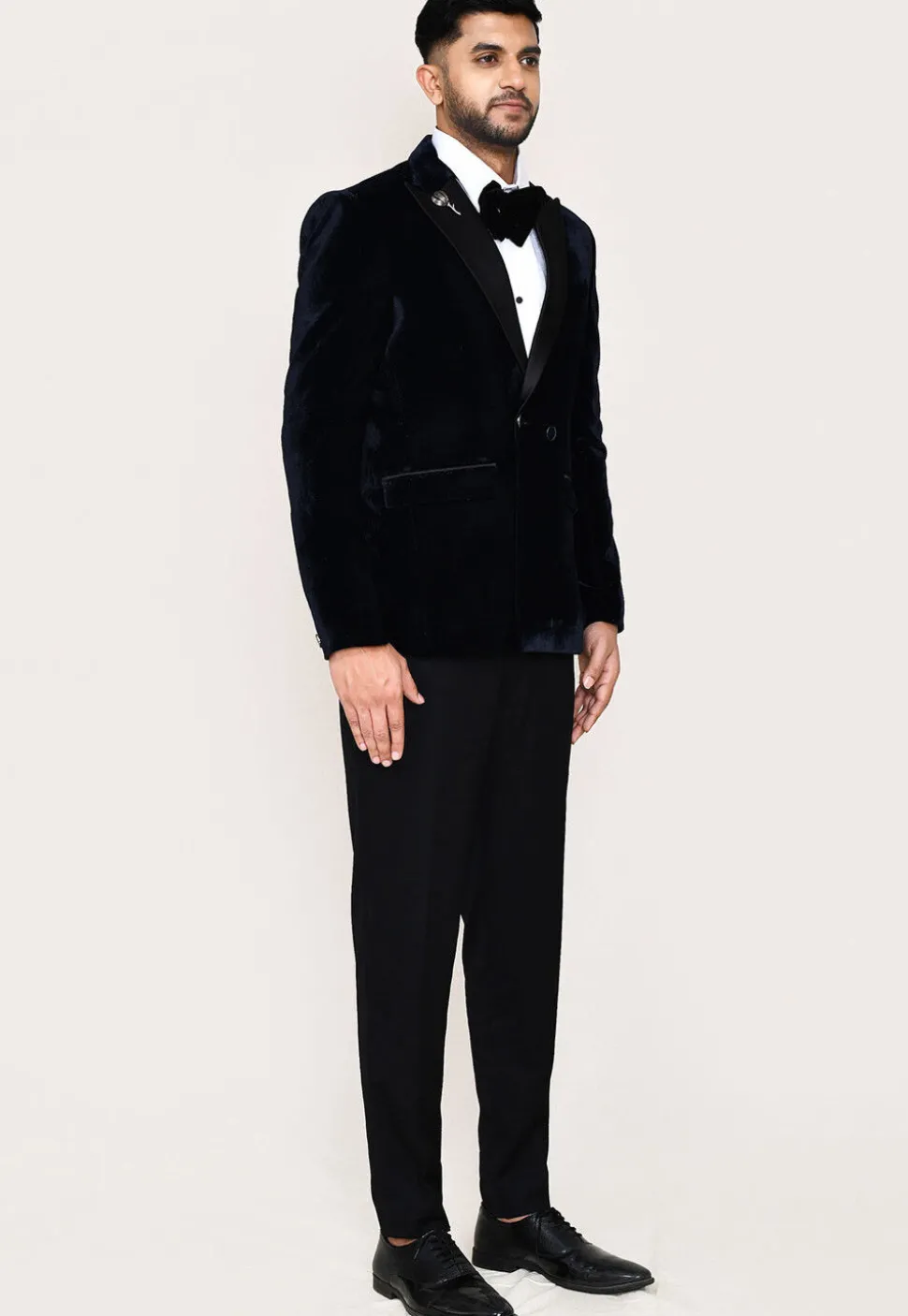 Solid Color Cotton Satin Tuxedo in Black