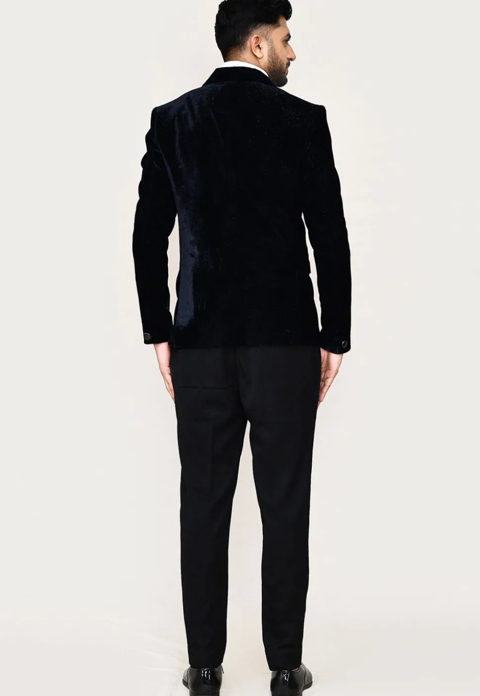 Solid Color Cotton Satin Tuxedo in Black
