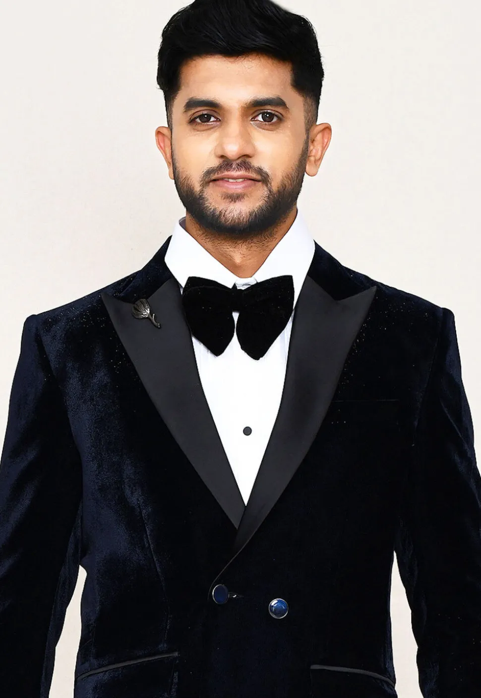 Solid Color Cotton Satin Tuxedo in Black