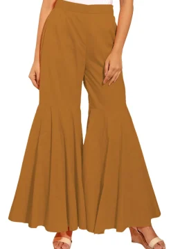 Solid Color Cotton Sharara in Dark Beige
