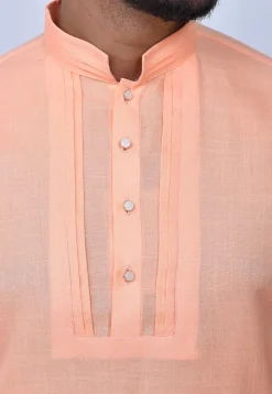Solid Color Cotton Short Kurta Set in Peach