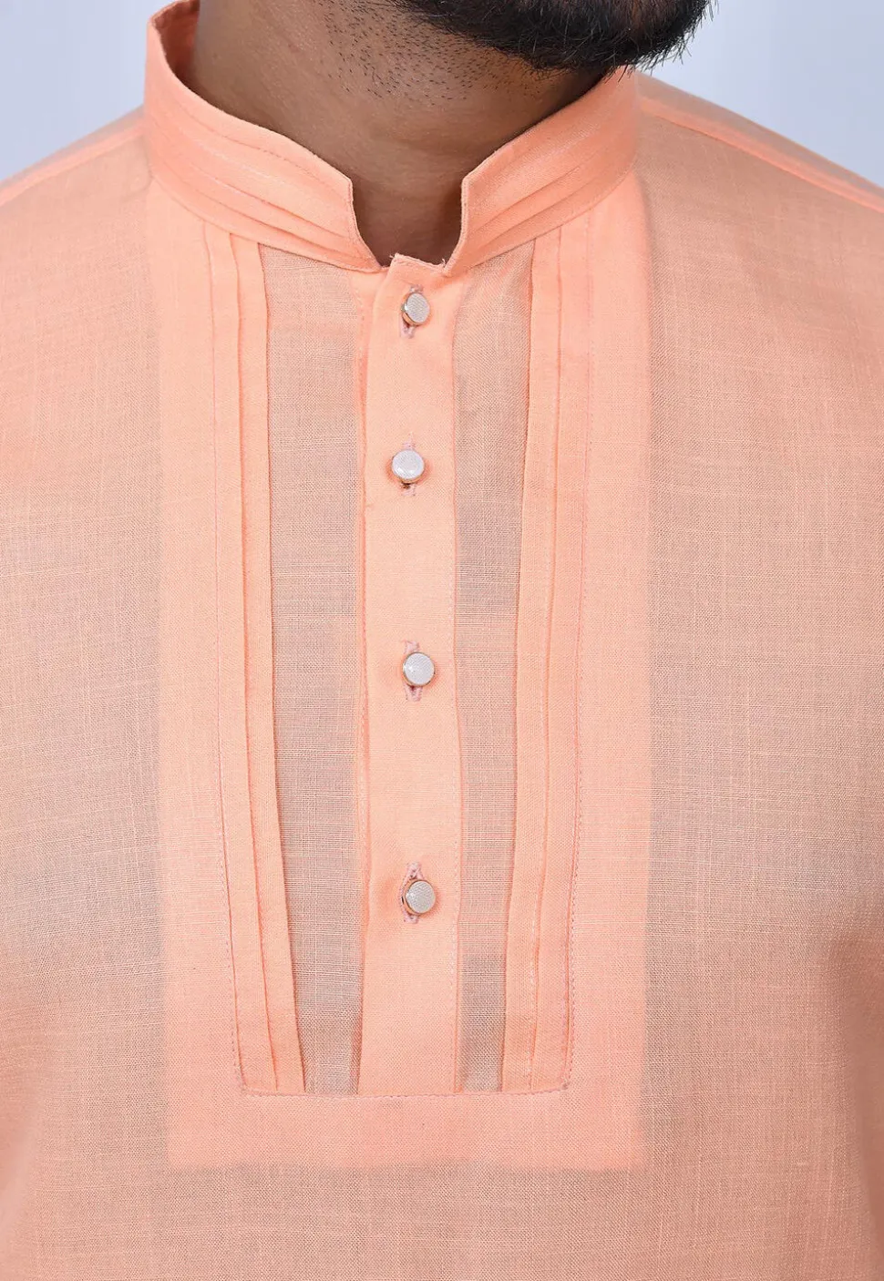 Solid Color Cotton Short Kurta Set in Peach