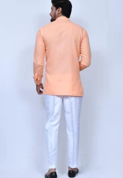 Solid Color Cotton Short Kurta Set in Peach