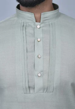 Solid Color Cotton Short Kurta Set in Sea Green