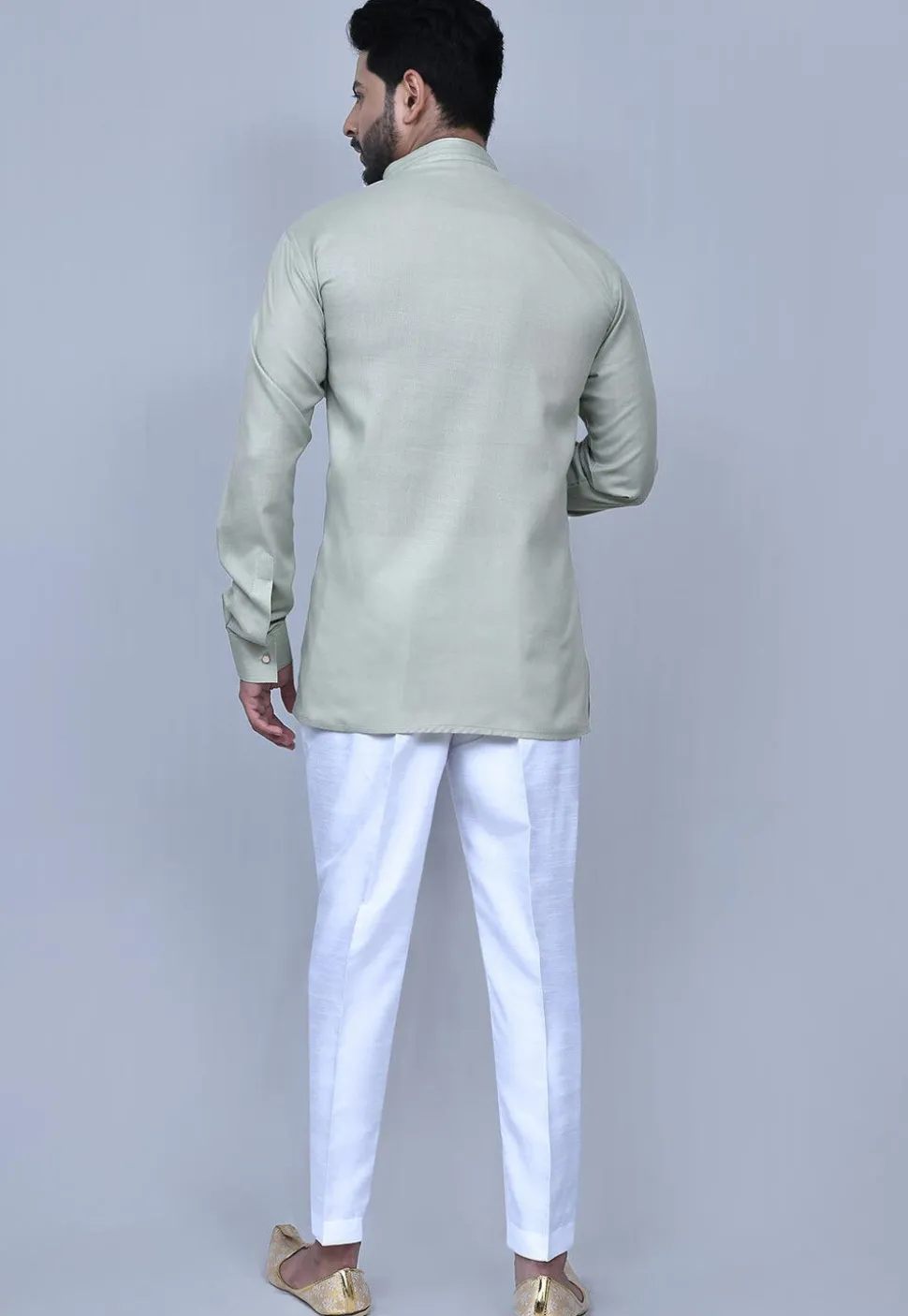 Solid Color Cotton Short Kurta Set in Sea Green