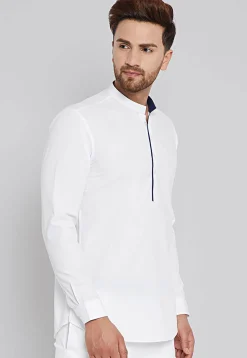 Solid Color Cotton Short Kurta in White