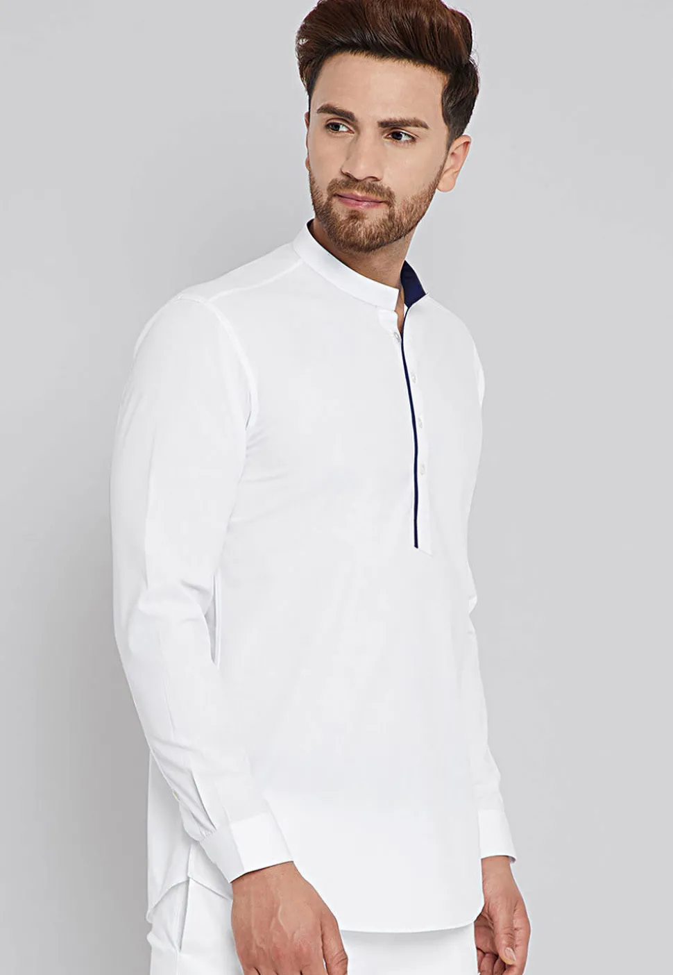 Solid Color Cotton Short Kurta in White