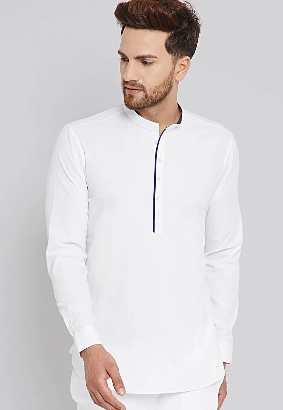 Solid Color Cotton Short Kurta in White