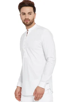Solid Color Cotton Short Kurta in White
