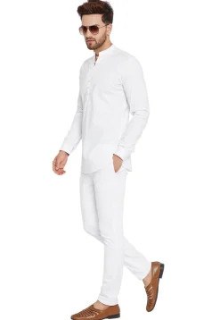 Solid Color Cotton Short Kurta in White