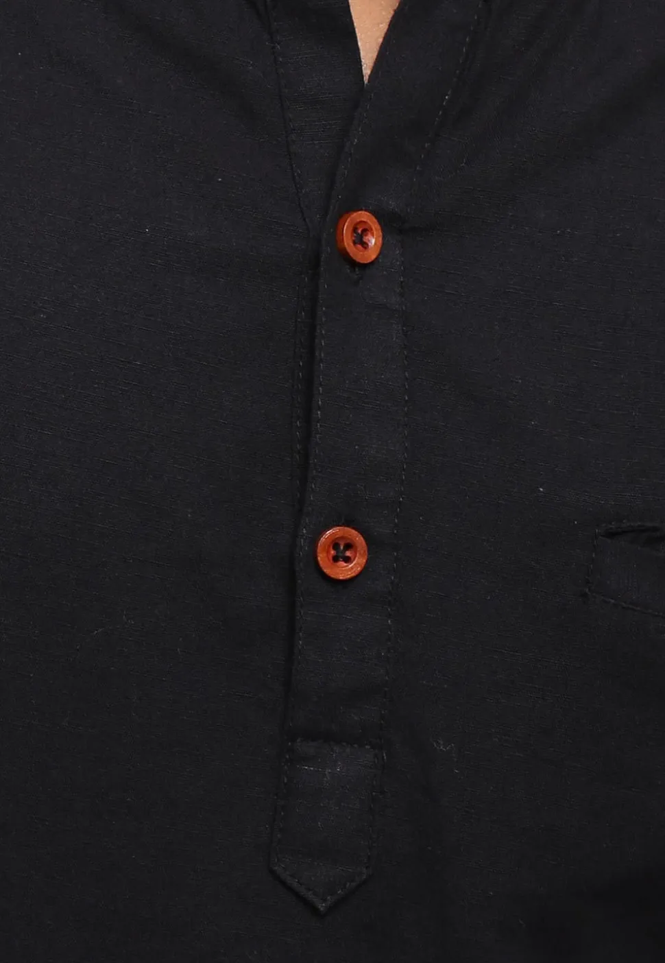 Solid Color Cotton Short Kurta in Black