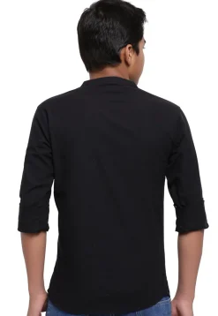 Solid Color Cotton Short Kurta in Black