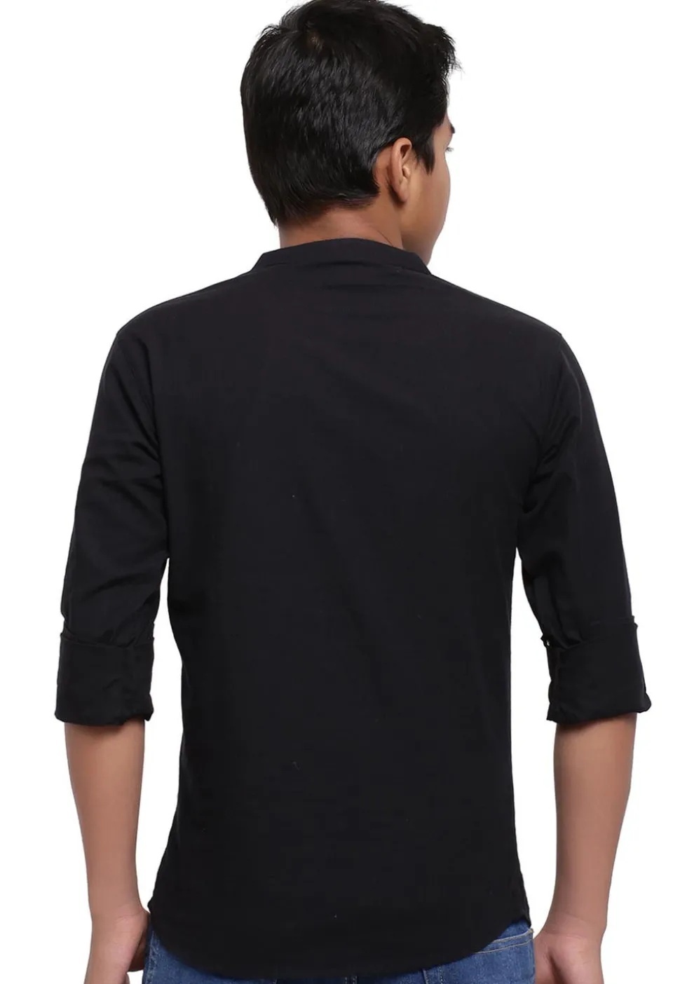 Solid Color Cotton Short Kurta in Black