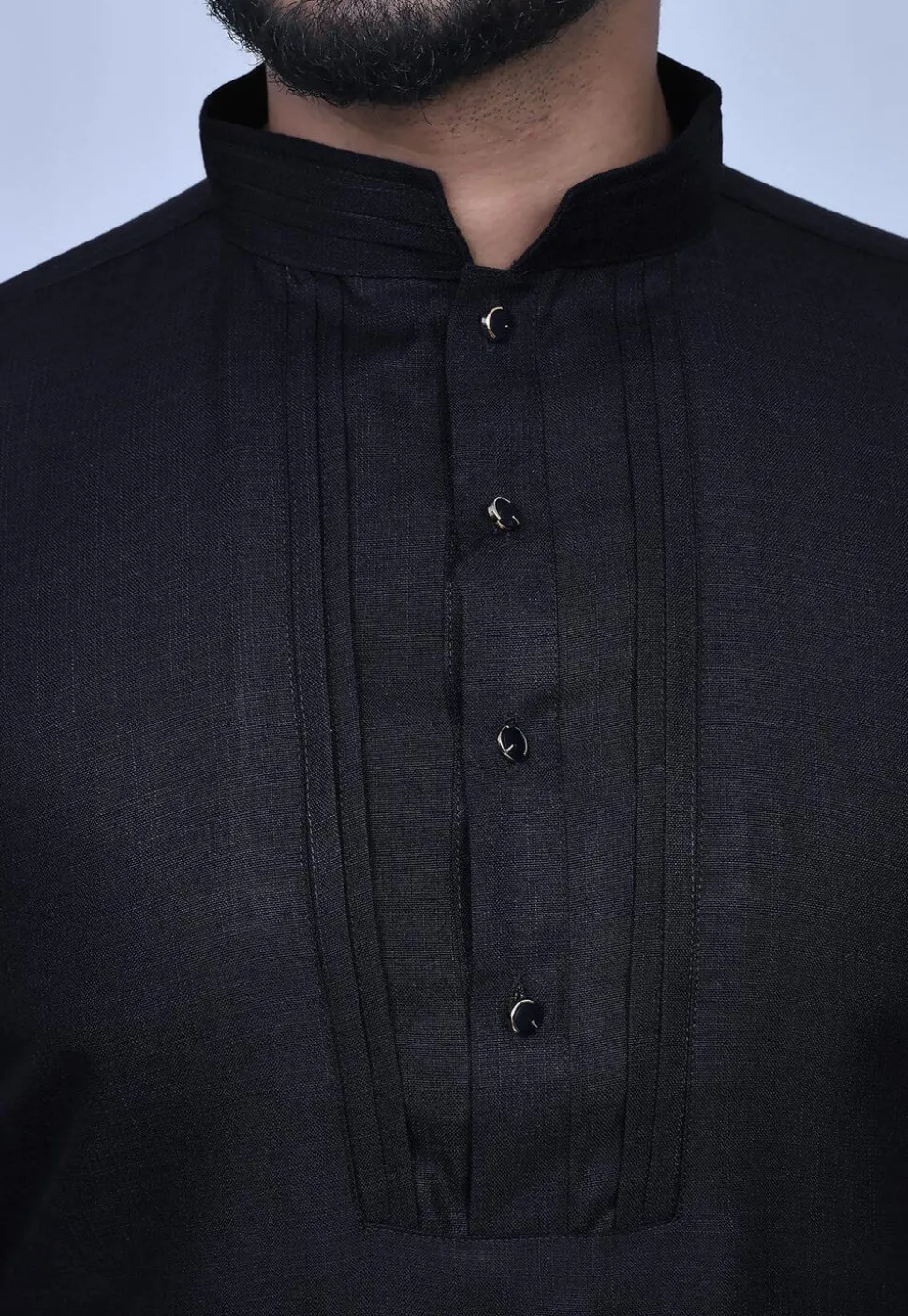 Solid Color Cotton Short Kurta Set in Black