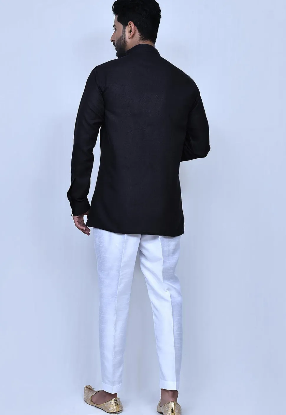 Solid Color Cotton Short Kurta Set in Black