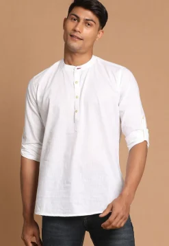 Solid Color Cotton Short Kurta in White