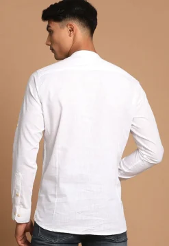 Solid Color Cotton Short Kurta in White