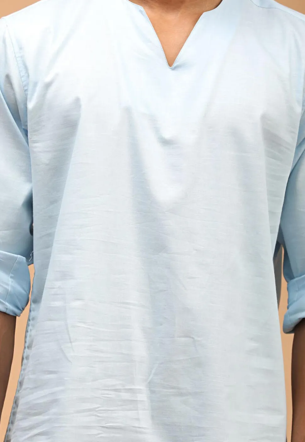 Solid Color Cotton Short Kurta in Sky Blue