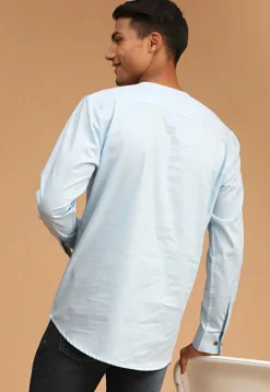 Solid Color Cotton Short Kurta in Sky Blue