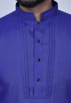 Solid Color Cotton Short Kurta Set in Blue