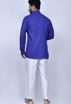 Solid Color Cotton Short Kurta Set in Blue