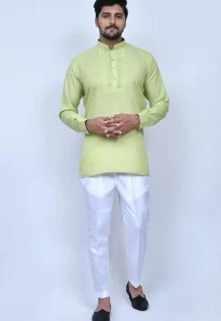 Solid Color Cotton Short Kurta Set in Light Green
