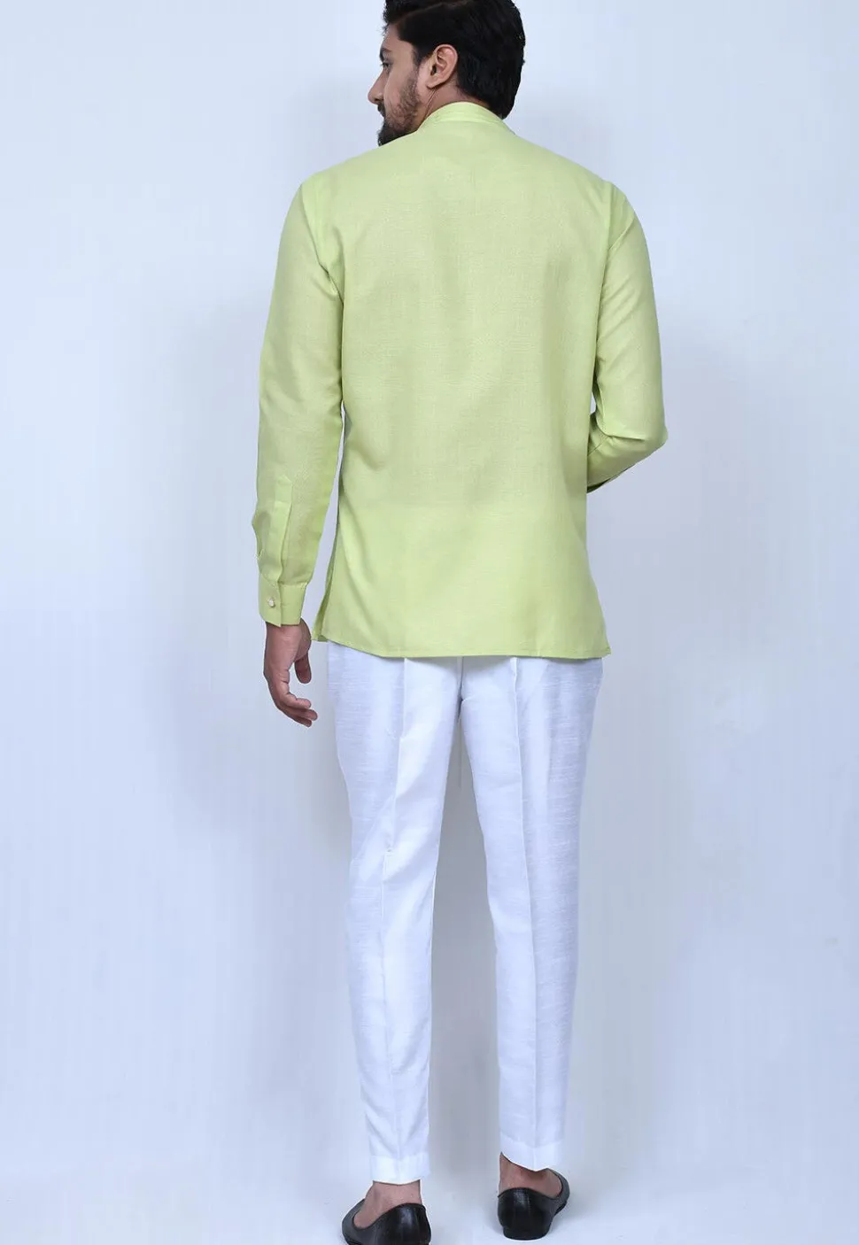 Solid Color Cotton Short Kurta Set in Light Green