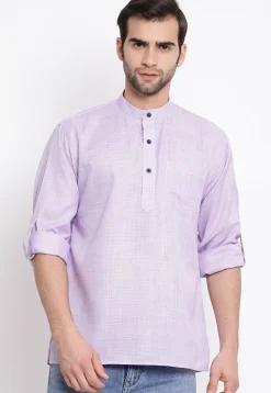 Solid Color Cotton Short Kurta in Light Purple