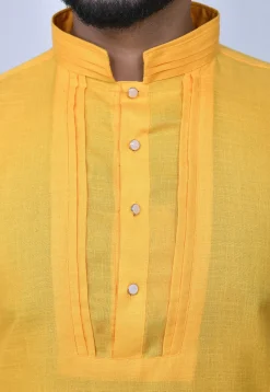 Solid Color Cotton Short Kurta Set in Yellow