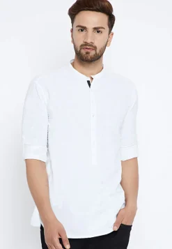 Solid Color Cotton Short Kurta in White