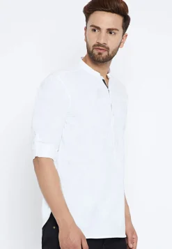 Solid Color Cotton Short Kurta in White
