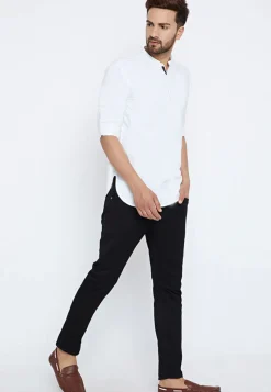Solid Color Cotton Short Kurta in White