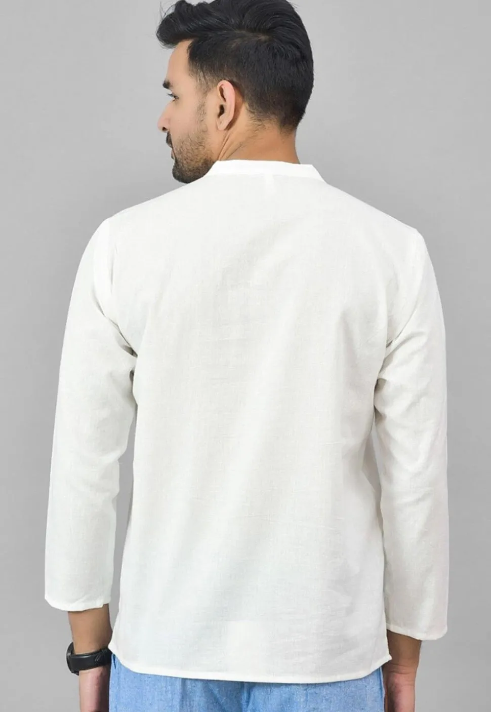 Solid Color Cotton Short Kurta in White