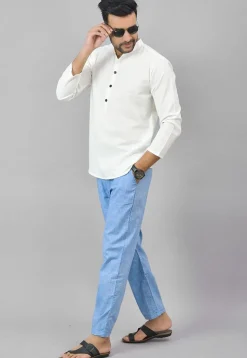 Solid Color Cotton Short Kurta in White