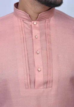 Solid Color Cotton Short Kurta Set in Peach