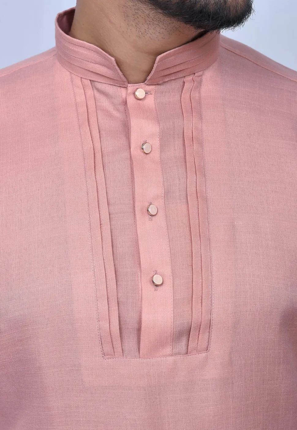 Solid Color Cotton Short Kurta Set in Peach