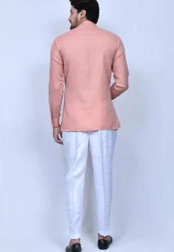 Solid Color Cotton Short Kurta Set in Peach