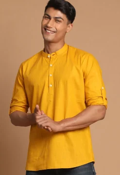 Solid Color Cotton Short Kurta in Mustard